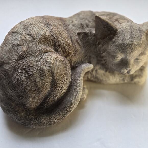 Sleeping Cat Resin Gray and Brown Coloring Very Lightweight Home/Porch Decor - Picture 3 of 8
